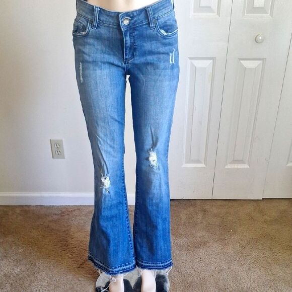 Kut From The Kloth Retro Flared Bell Jeans Blue Distressed Y2k Denim, Size 10 - Picture 2 of 8